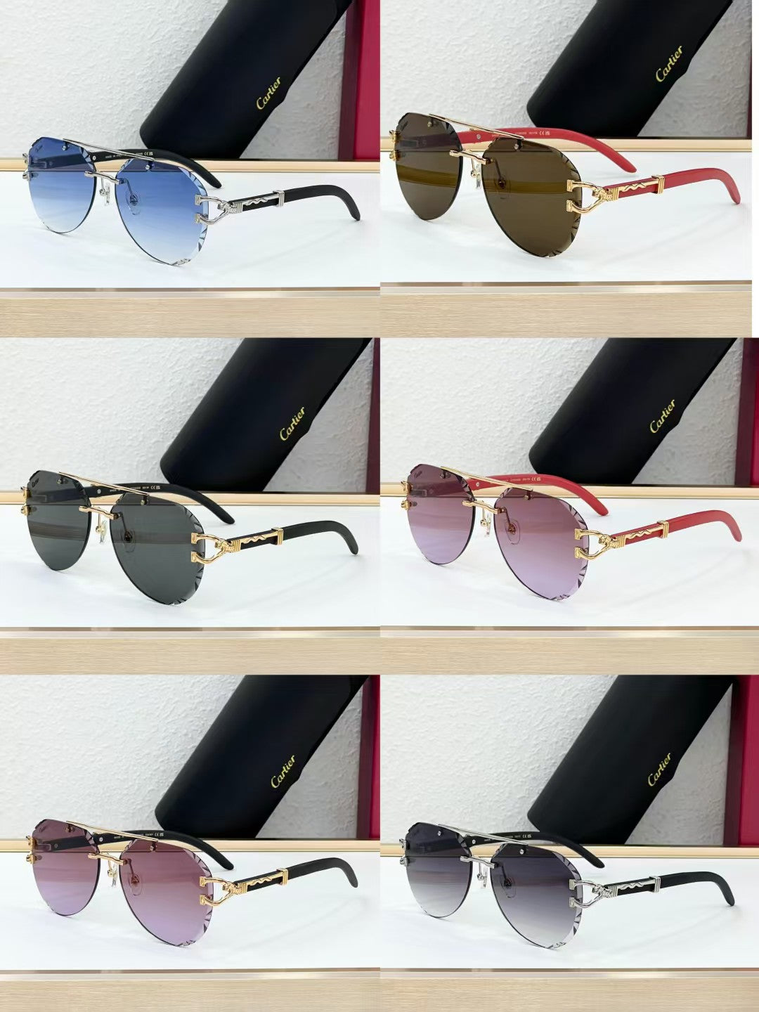 6 Color Panther Decor Rimless Aviator Sunglasses 00230