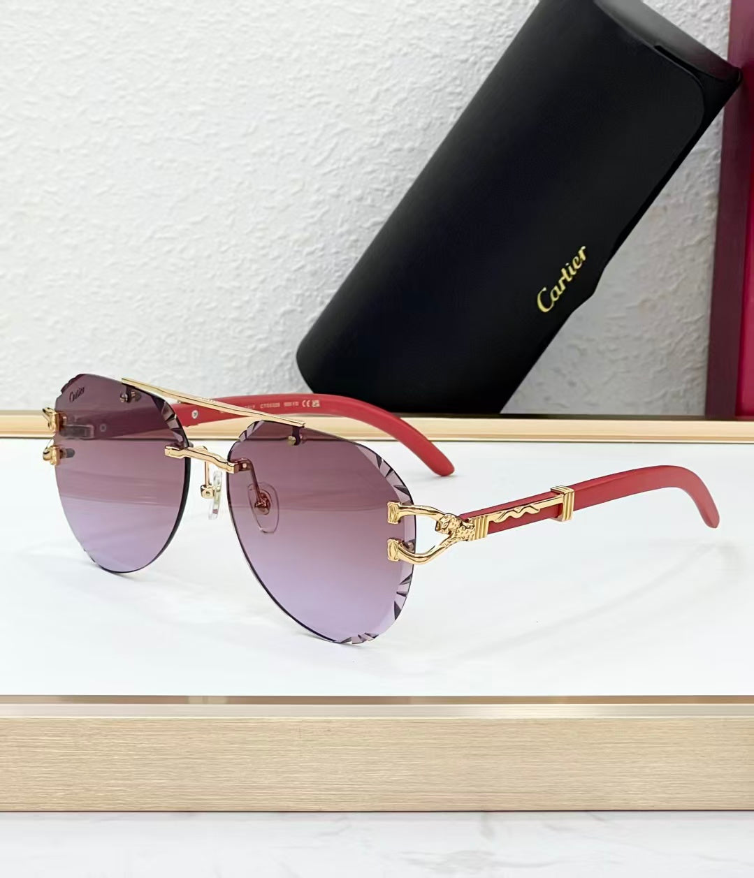 6 Color Panther Decor Rimless Aviator Sunglasses 00230