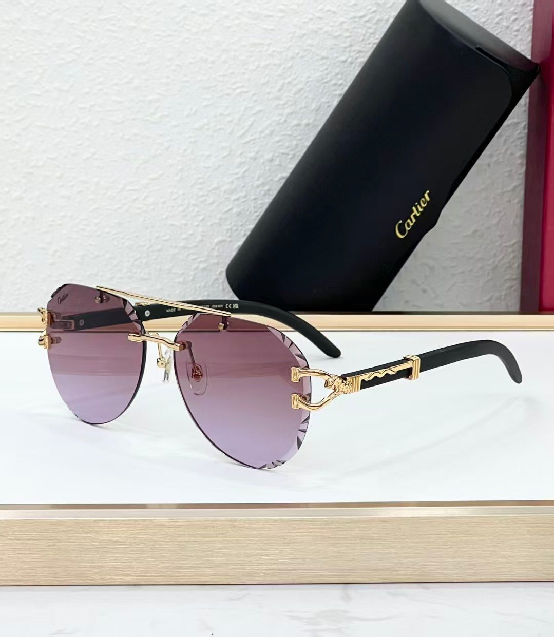 6 Color Panther Decor Rimless Aviator Sunglasses 00230