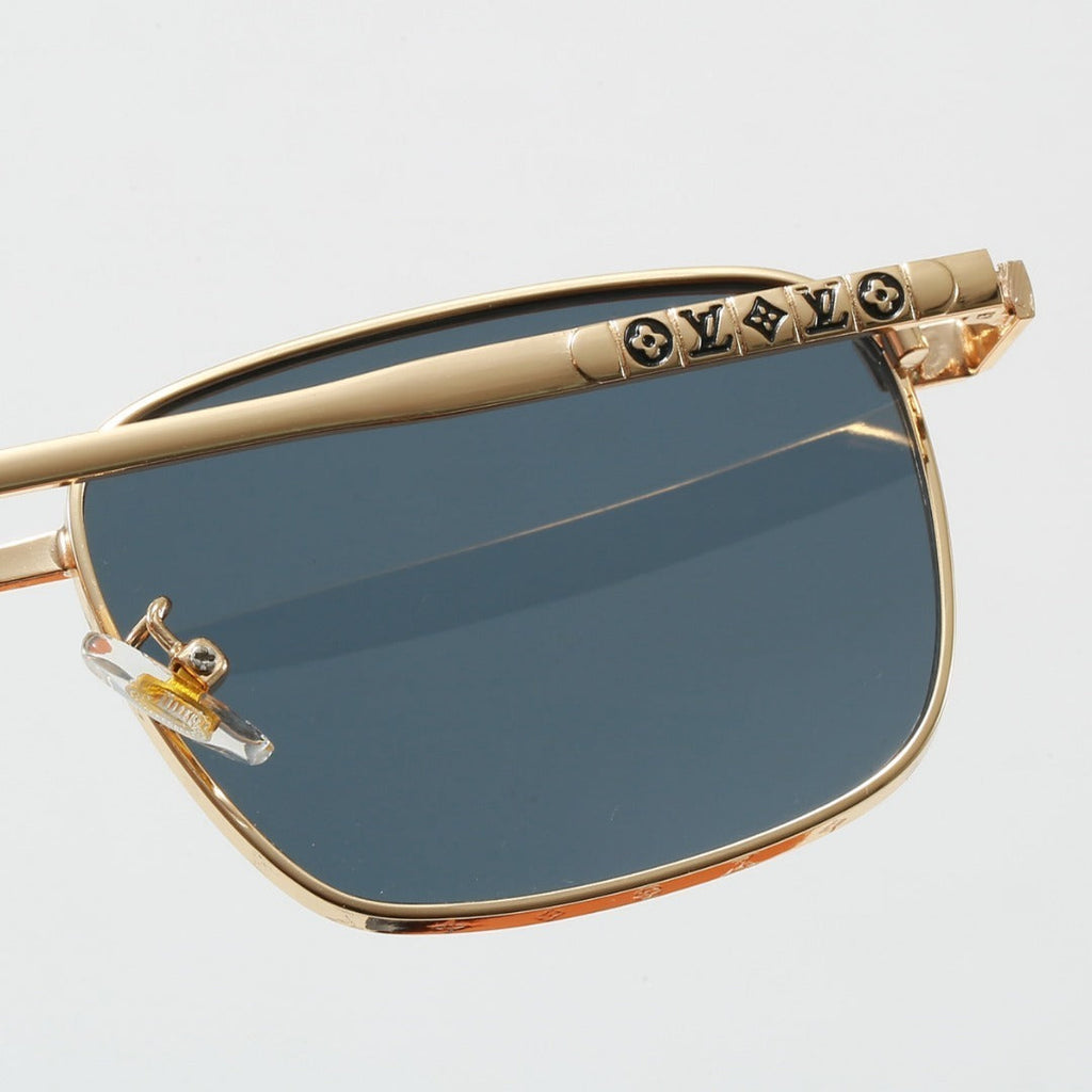 Metal Square Frame Sunglasses with Monogram Temples  9064