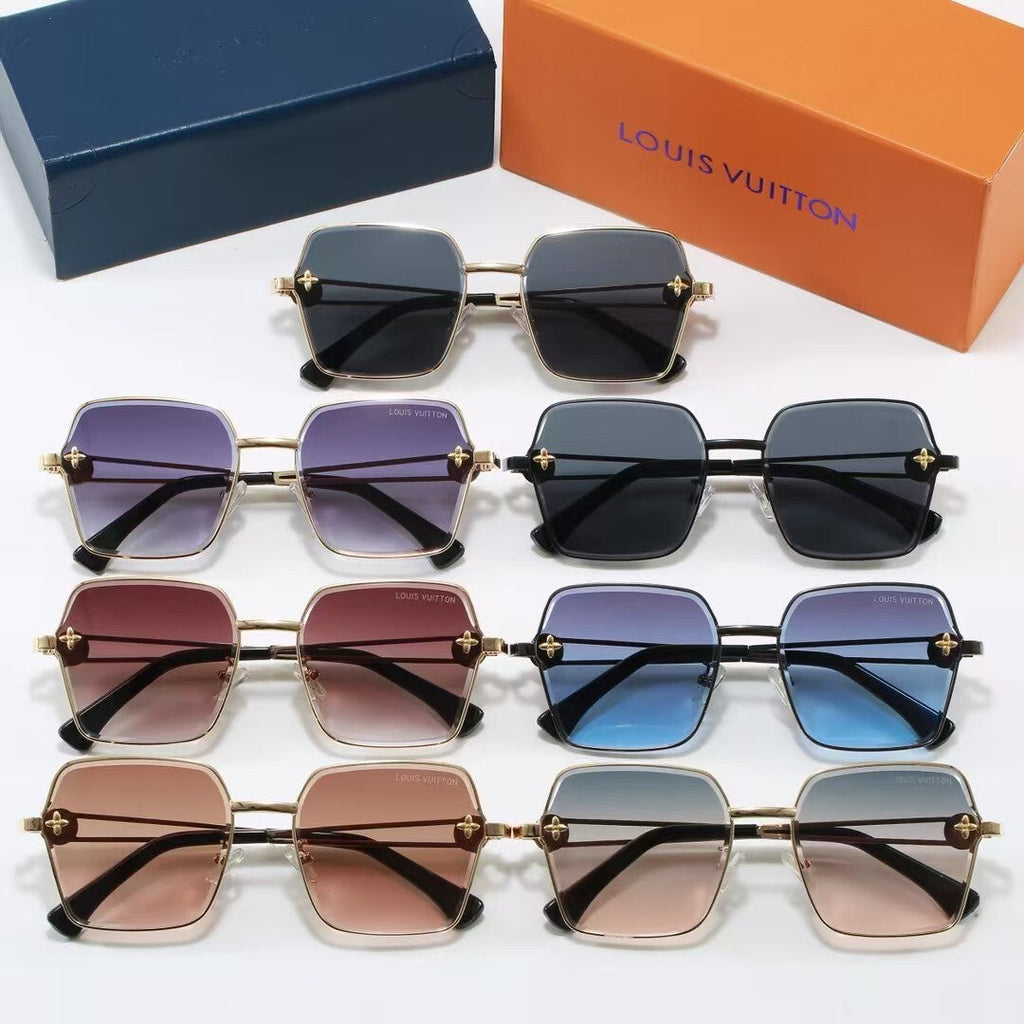 Metal Geometric Square Sunglasses with Monogram Details