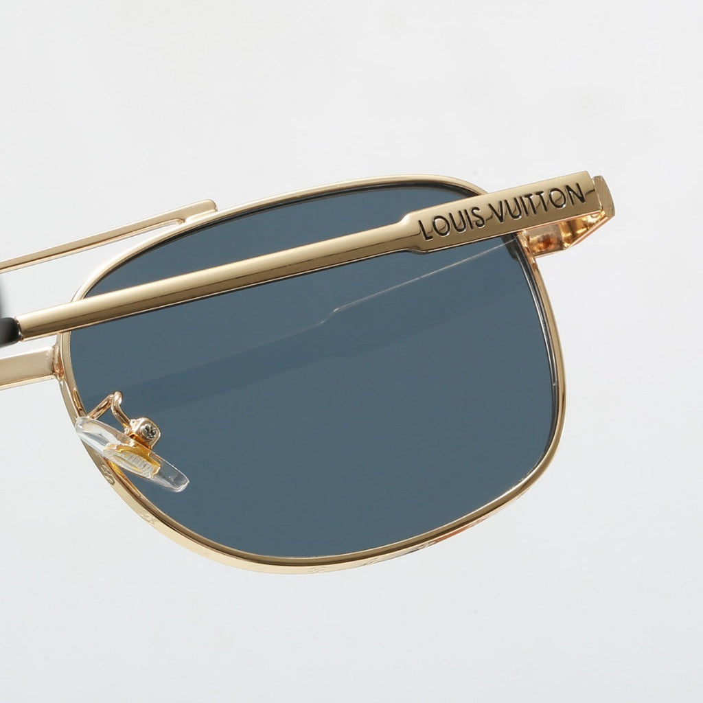 Metal Double Bridge Square Sunglasses with Monogram Temples  9062