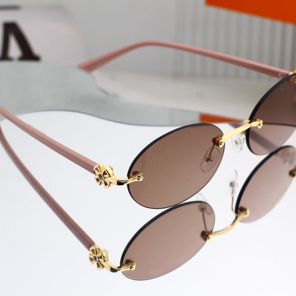 Rimless Oval Metal Temple Sunglasses 88093