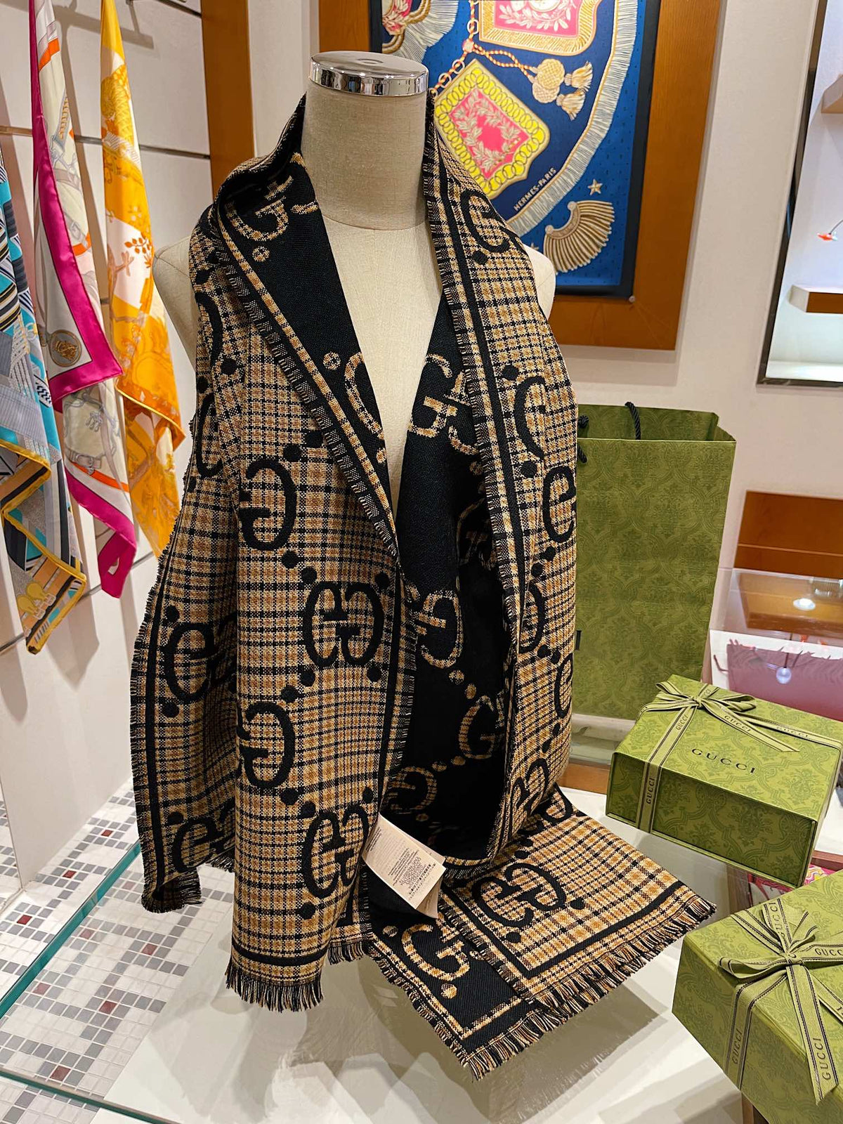 Fashionable Retro Double-Sided Plaid Wool Scarf