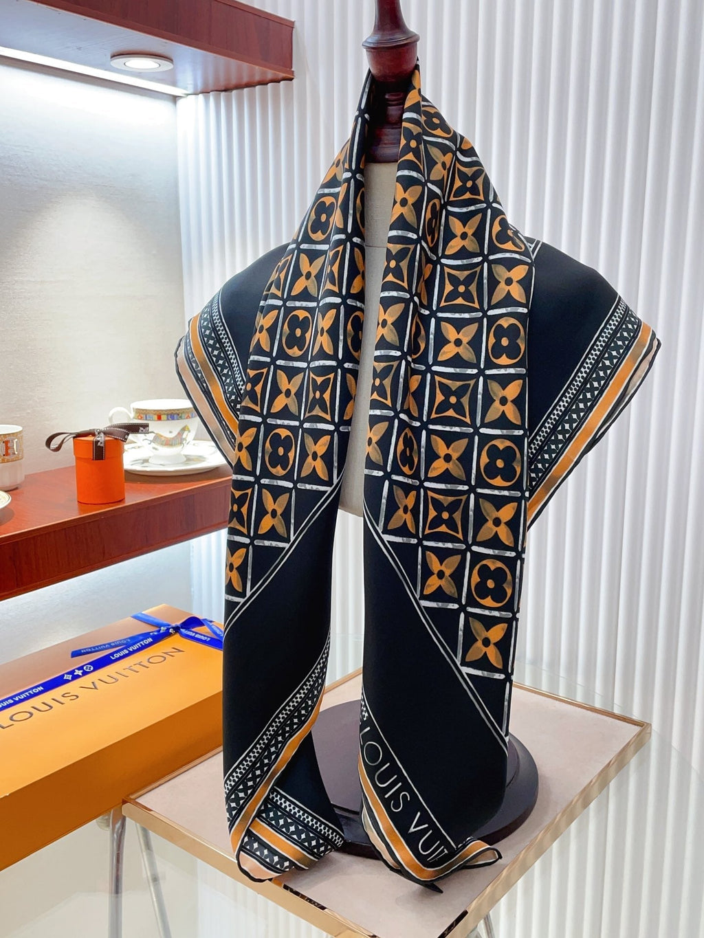 Vintage Embossed Square Silk Scarf