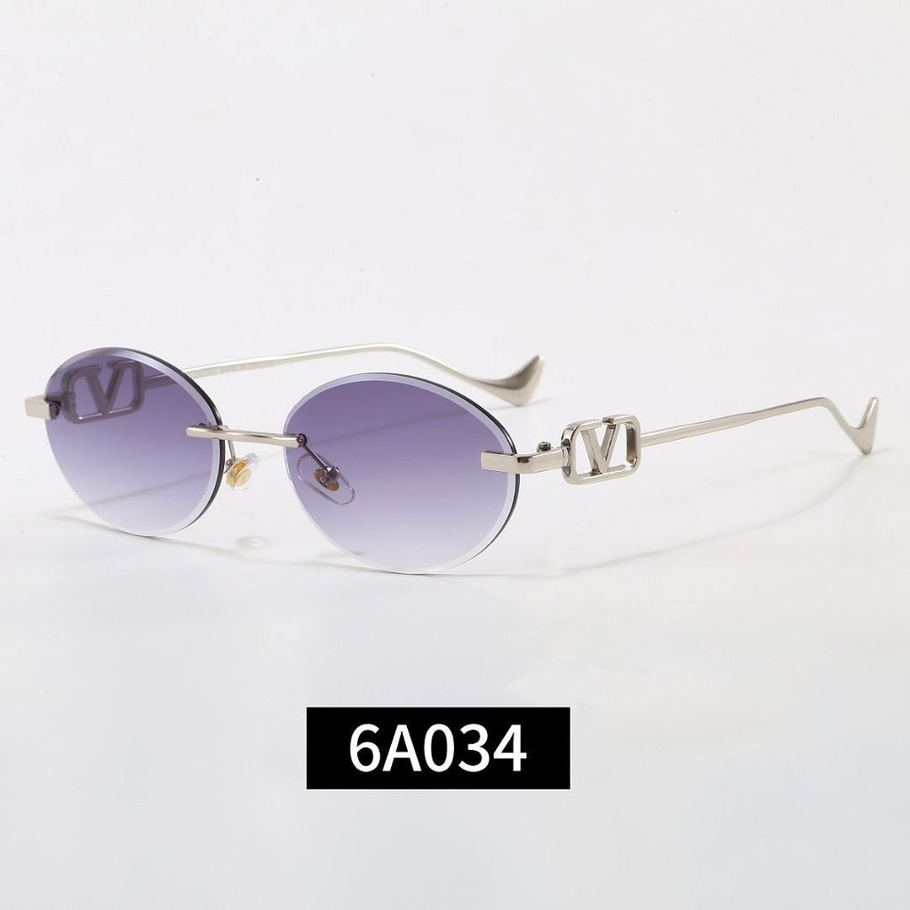 Rimless Oval Sunglasses, UV400 Polarized Fashion Shades 6A034