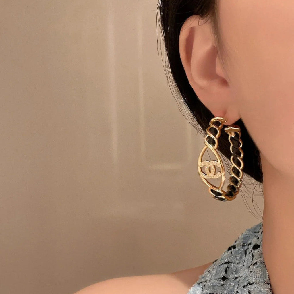 Fashion Leather Metal Half Hoop Earrings